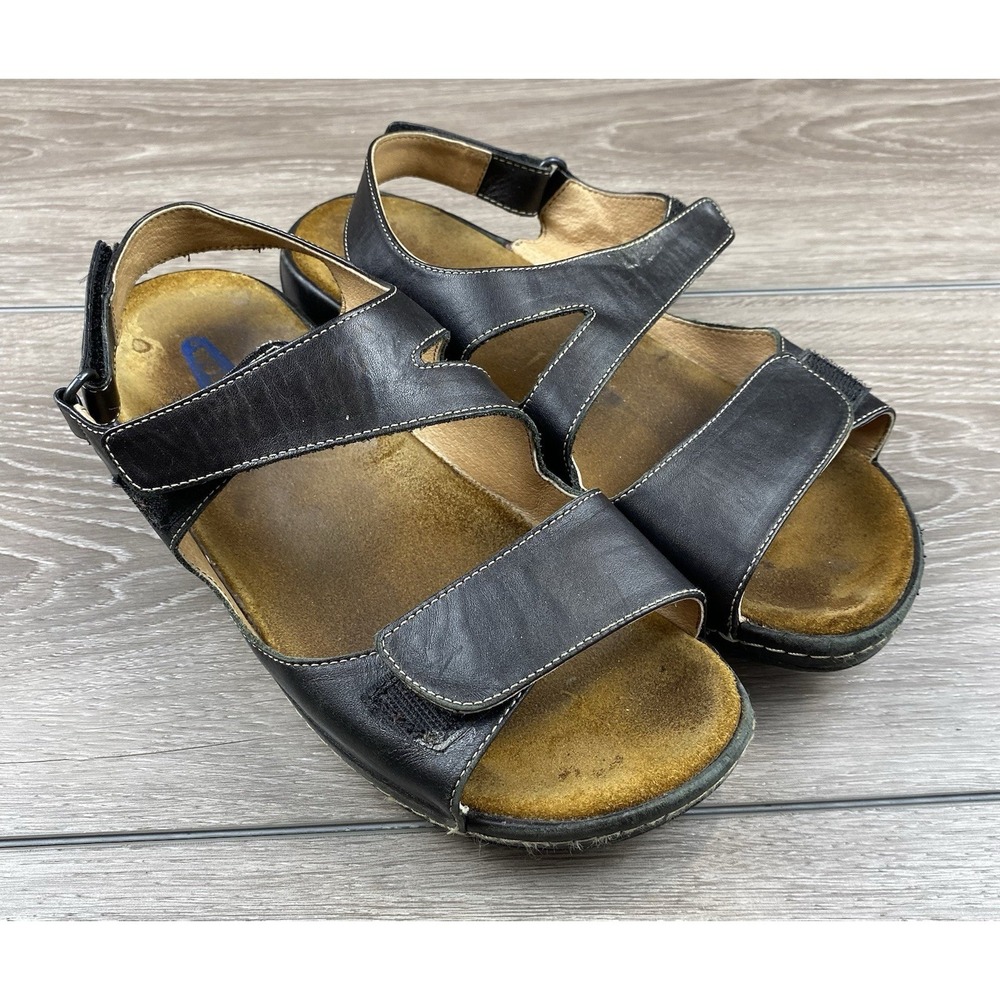 Wolky Women's Leather Strappy Adjustable Sandals Black Size 39 US 8.5